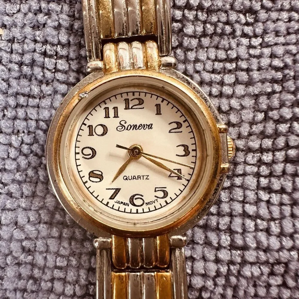 Soneva Vintage Art Deco Style Two Tone Gold Silver Tone Women’s 24mm Watch